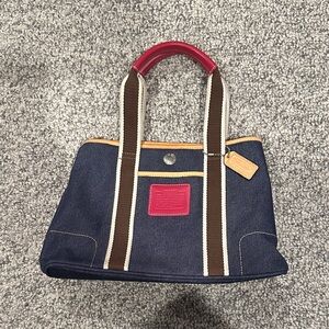 Coach Denim Tote Bag with Hot Pink Accents